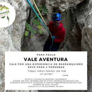 Vale regalo barranquismo barranco Ortiz Millares Valencia by Serranía Aventura